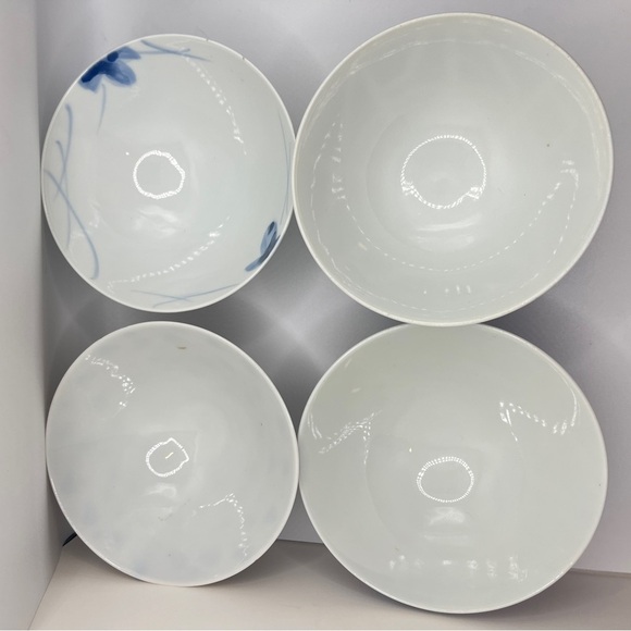 Vintage Japanese Sometsuke Blue/White Footed Porcelain Rice Bowls- Set of 4 - Picture 7 of 11